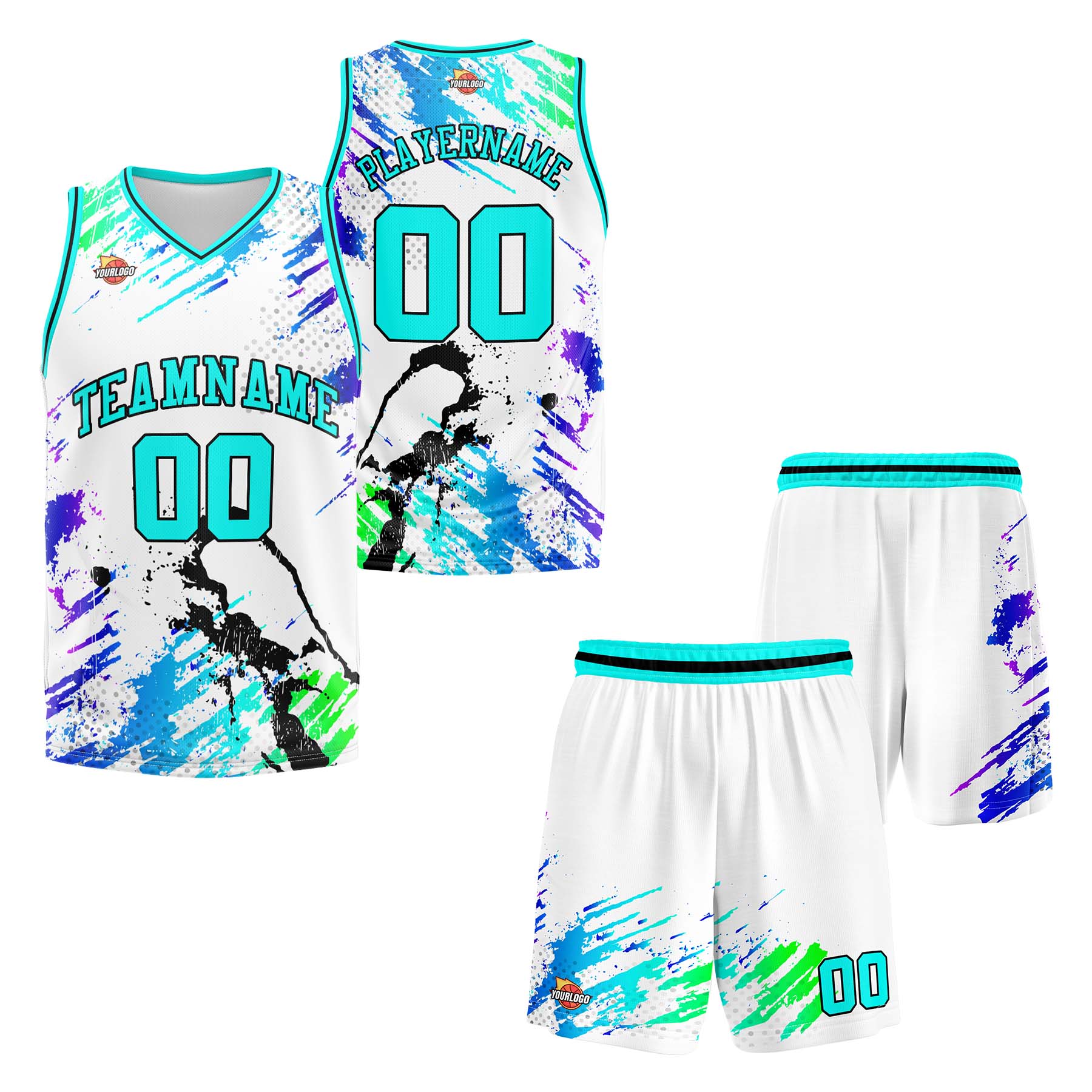 Custom White Cyan Sports Uniform Basketball Jersey