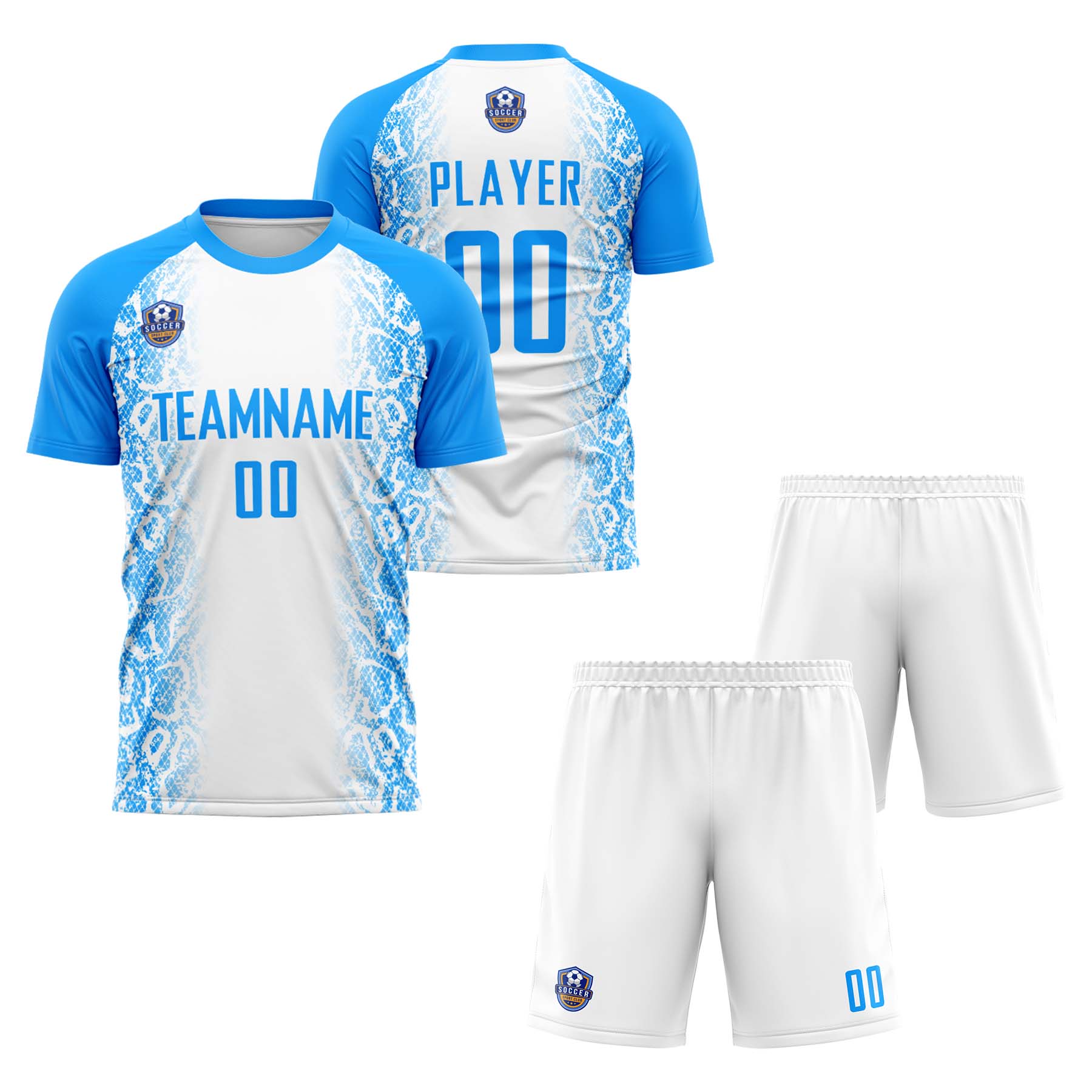 Custom White Light Blue Classic Soccer Training Sets Jersey For Adults/Kids