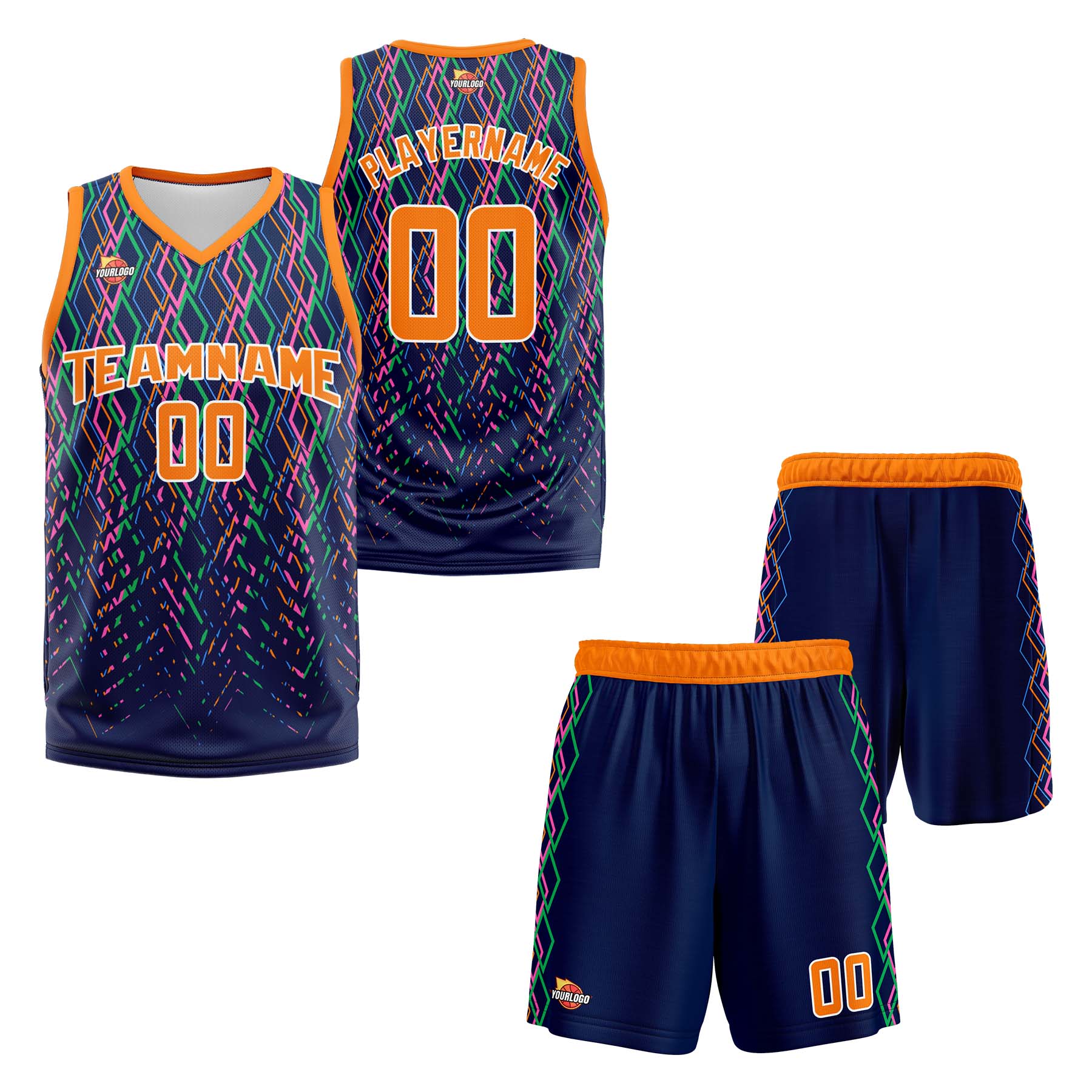 Custom Navy Orange Sports Uniform Basketball Jersey