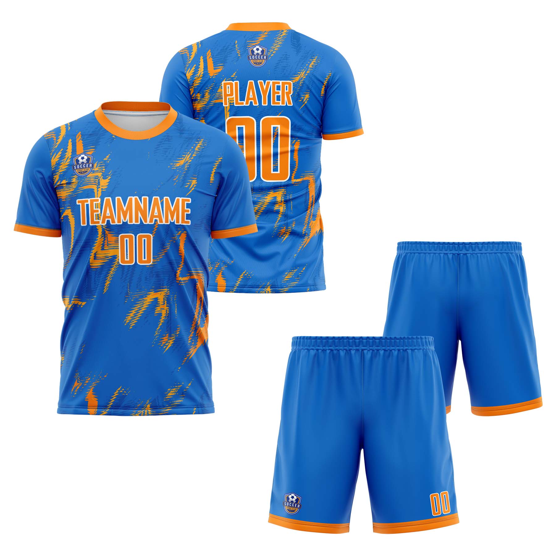 Custom Blue Orange Classic Soccer Training Sets Jersey For Adults/Kids