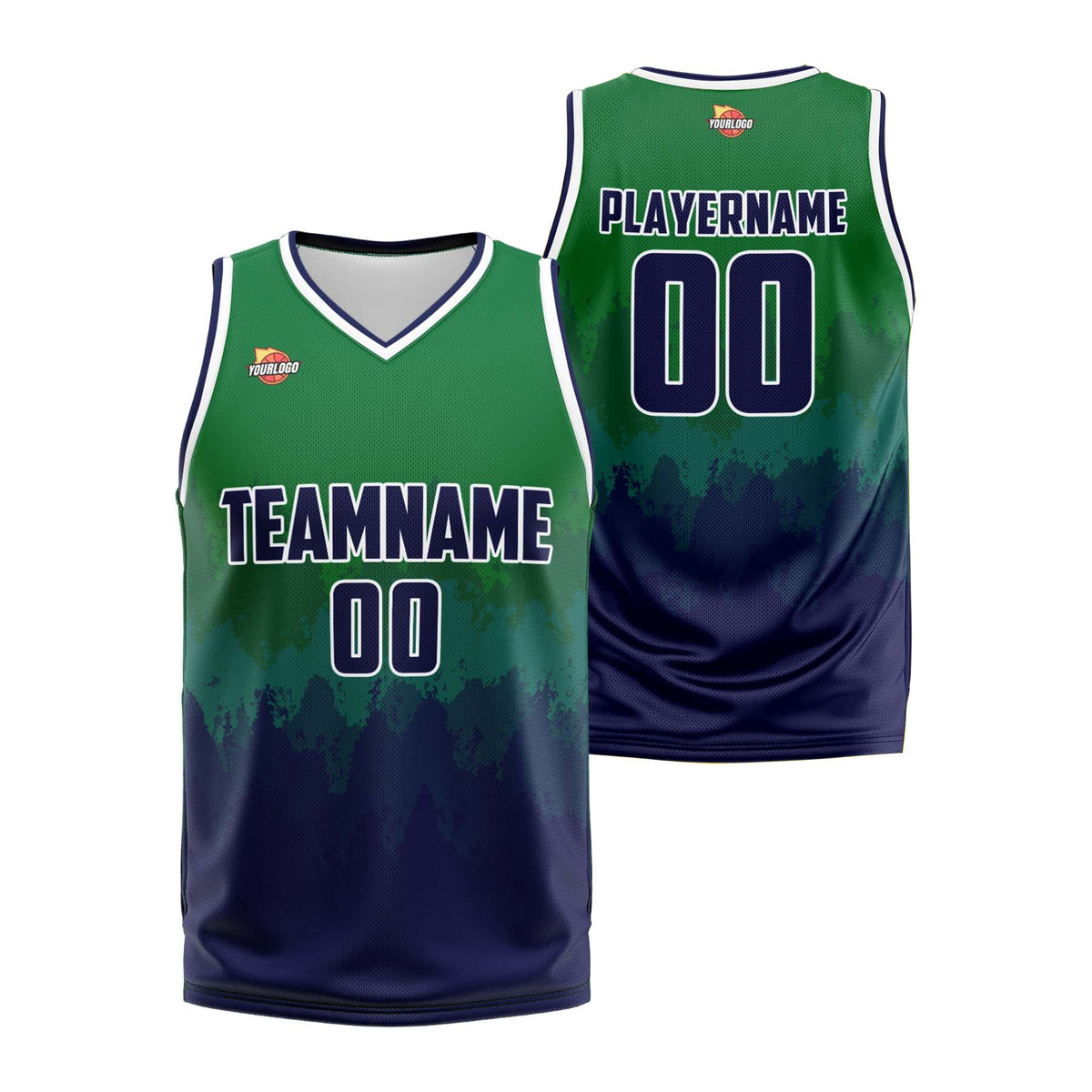 Custom Green Navy Fashion Sports Uniform Basketball Jersey