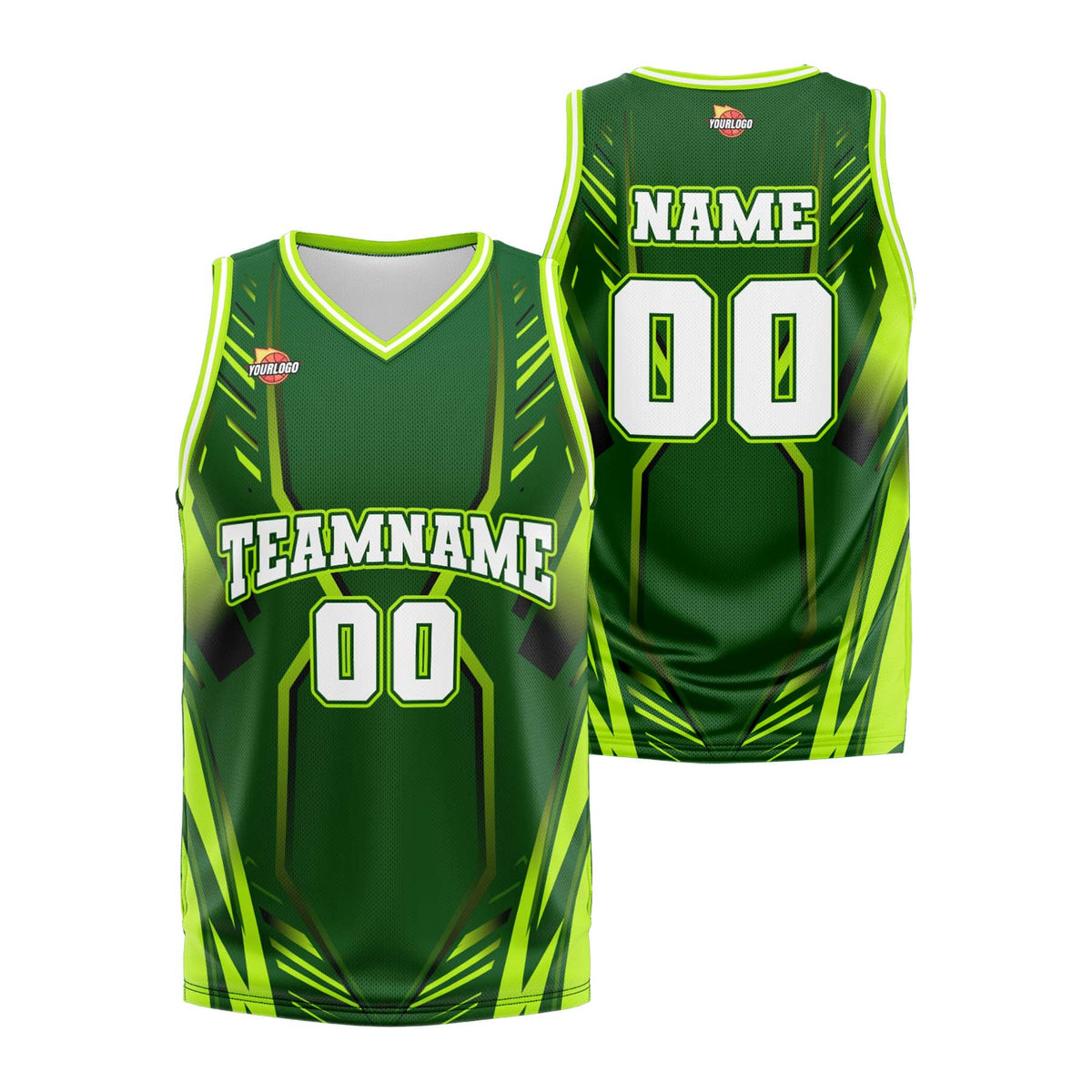 Custom Green White Fashion Sports Uniform Basketball Jersey