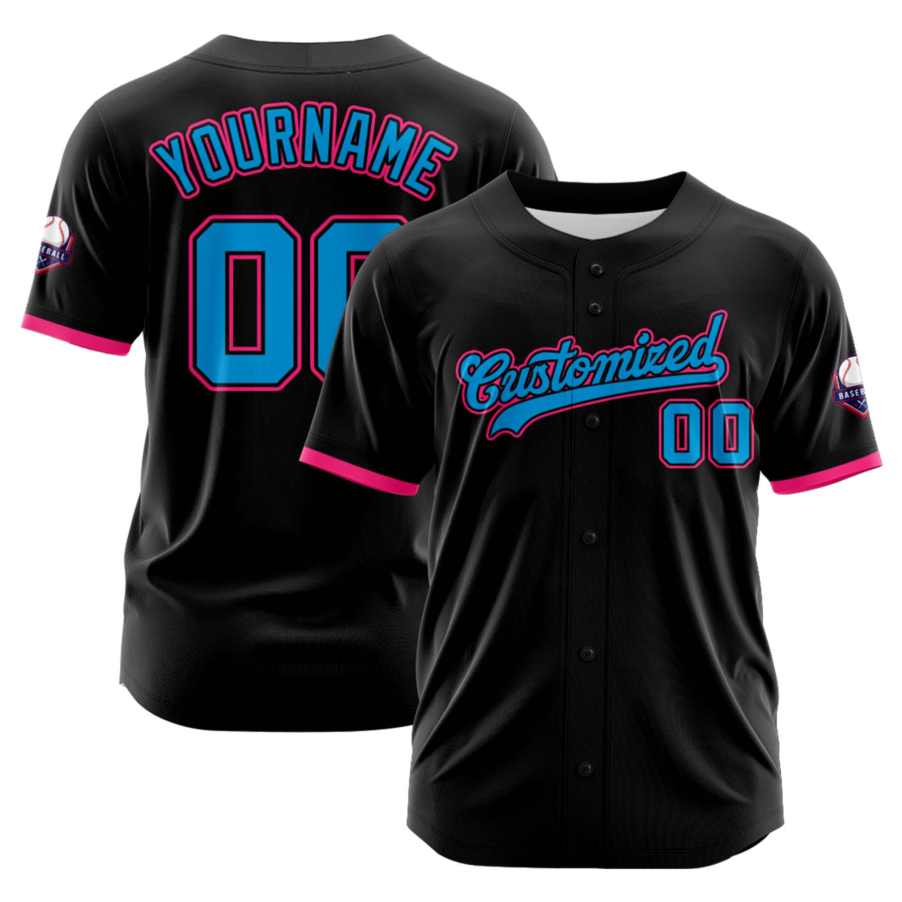 Custom Personalized Black Light Blue Pink Fashion Design Full Button Authentic Baseball Jersey