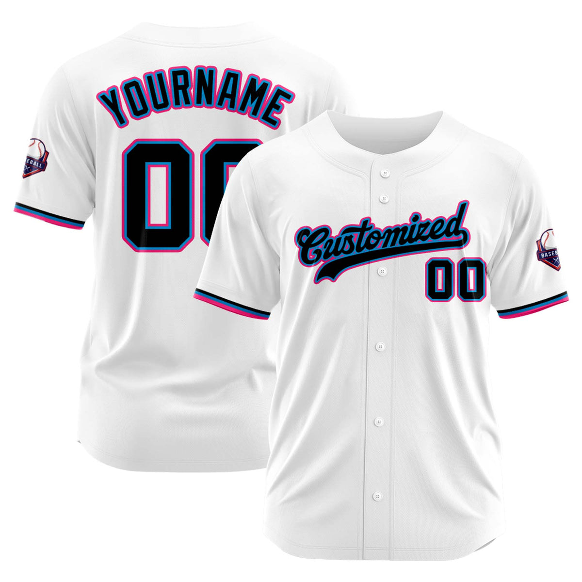 Custom Personalized White Black Fashion Design Full Button Authentic Baseball Jersey