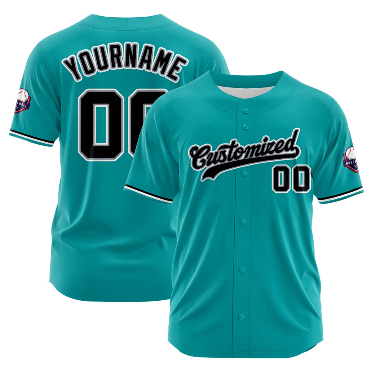Custom Personalized Teal Black Fashion Design Full Button Authentic Baseball Jersey