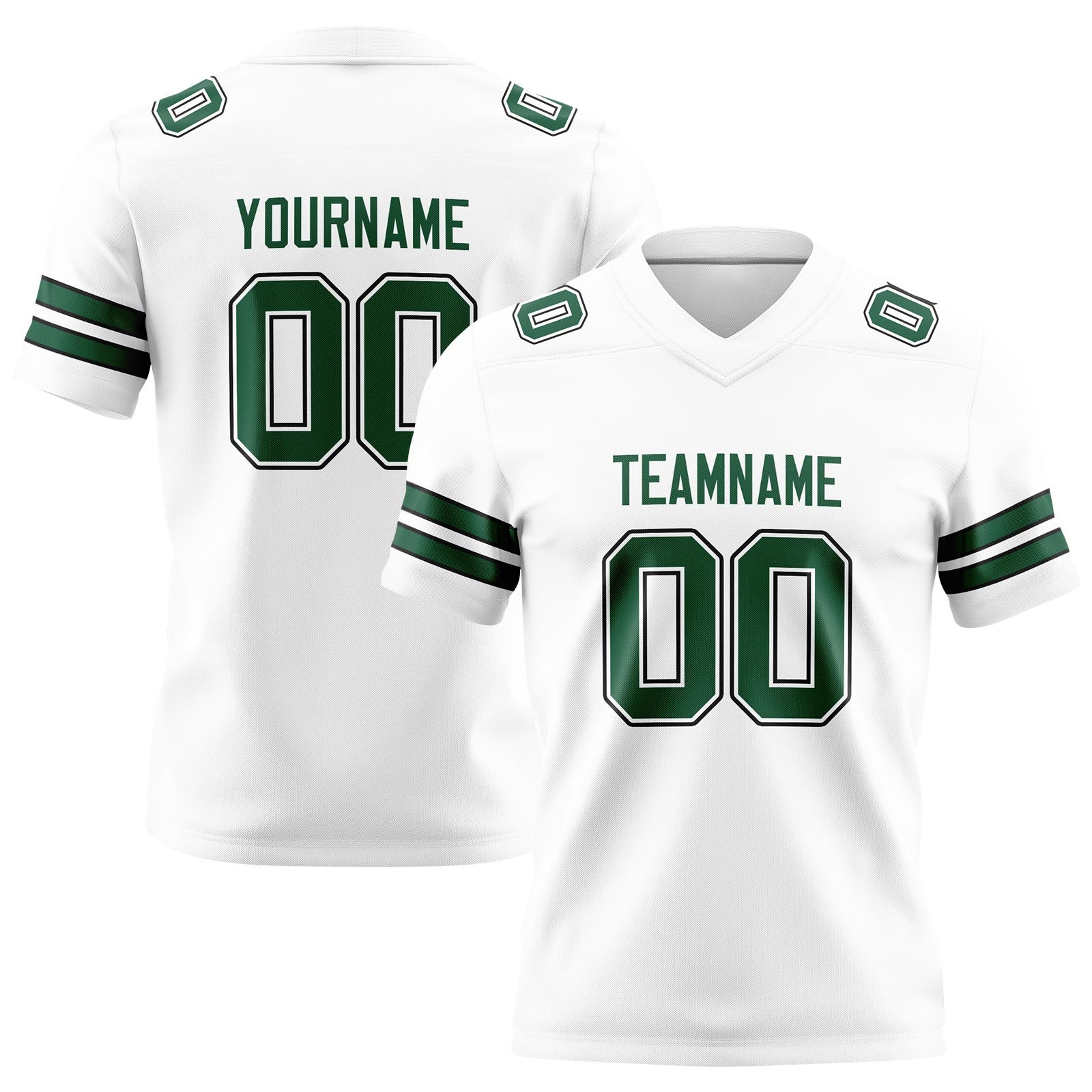 Custom White Green Football Jerseys Personalized with Your Name Number Logo