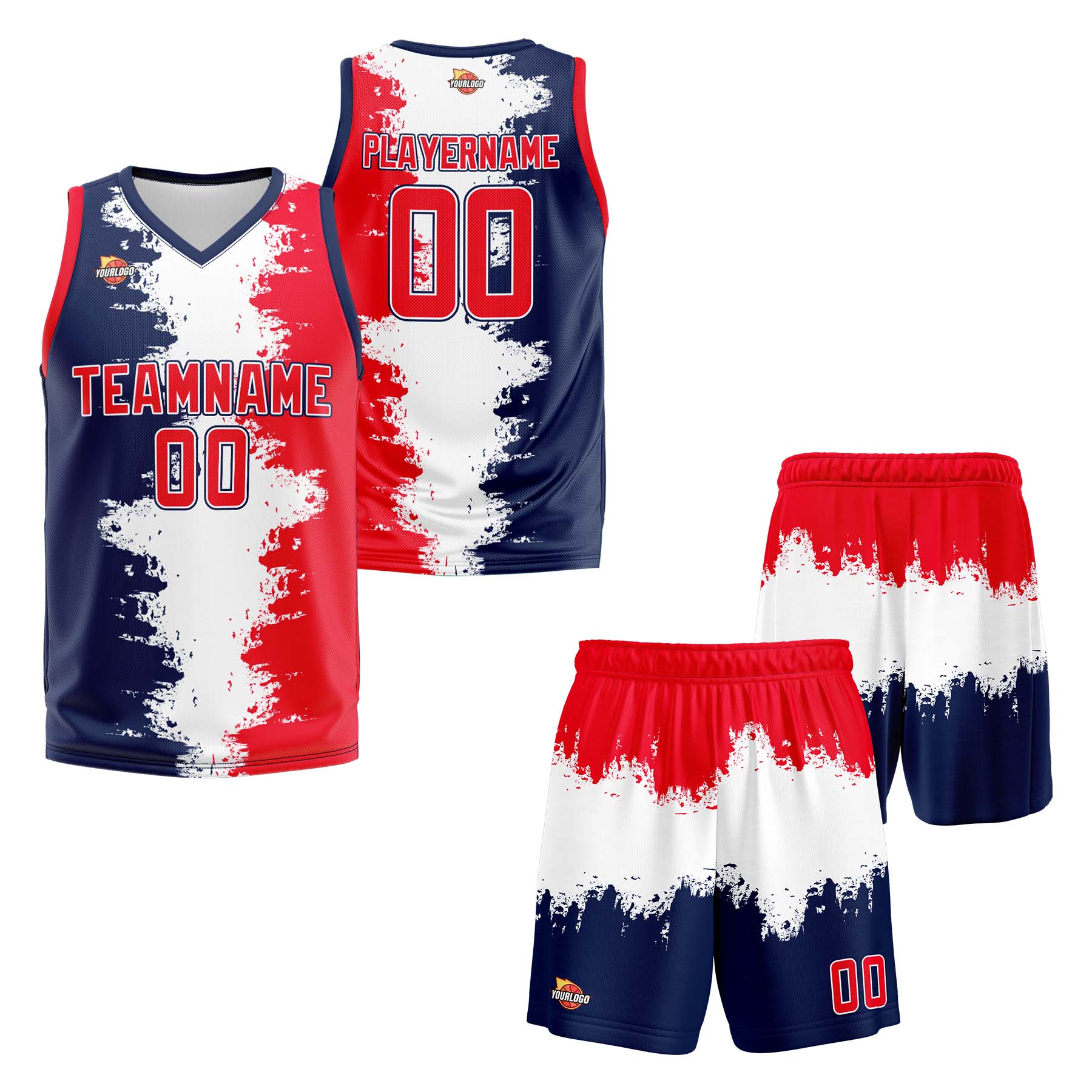 Custom Navy Red Sports Uniform Basketball Jersey