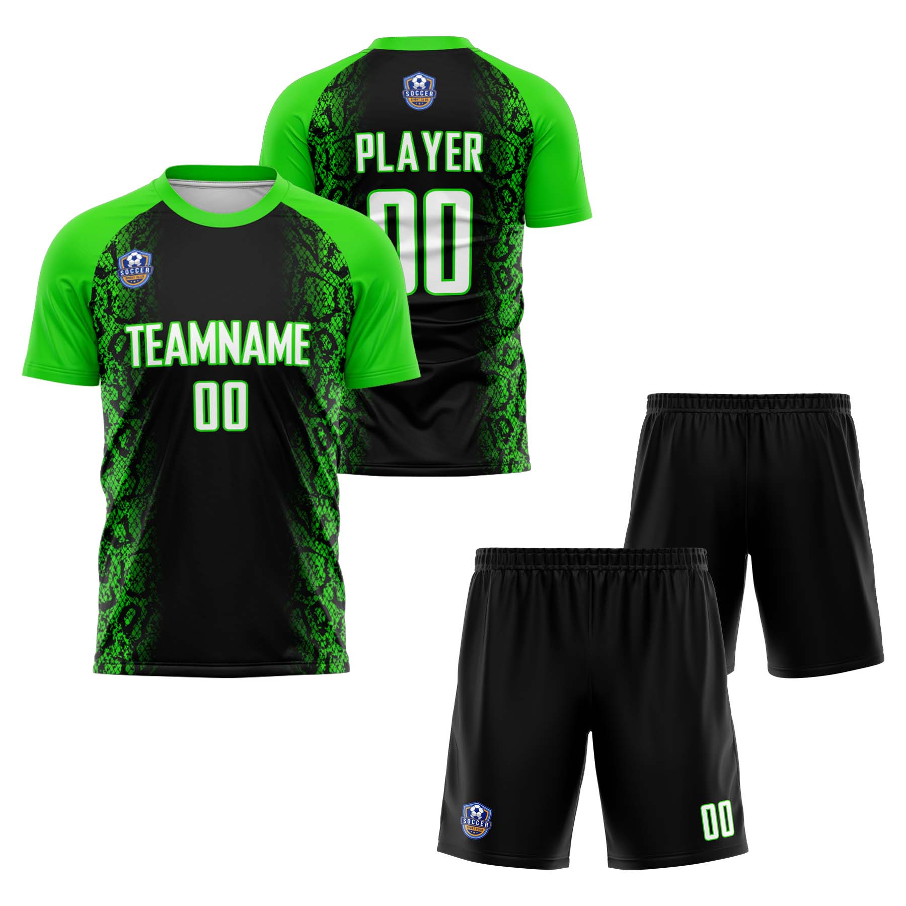 Custom Black Lime Green Classic Soccer Training Sets Jersey For Adults/Kids
