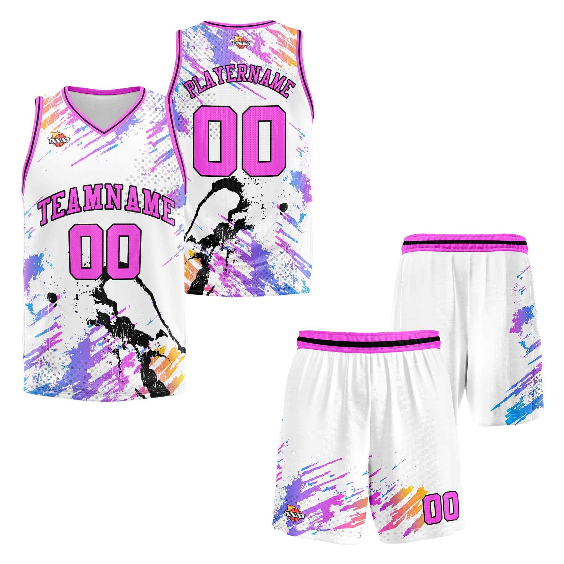 Custom White Pink Sports Uniform Basketball Jersey