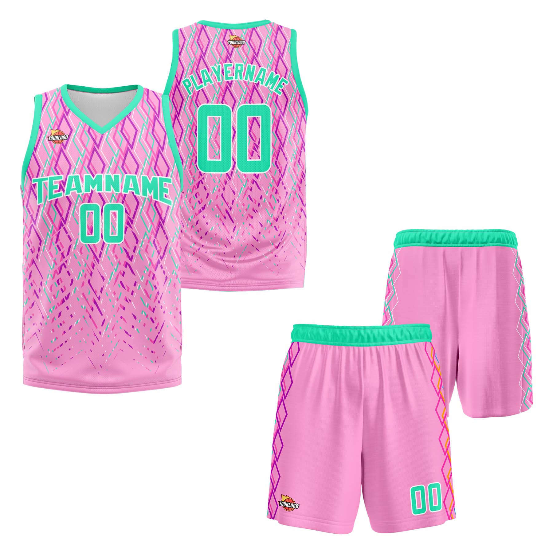 Custom Pink Turquoise Sports Uniform Basketball Jersey