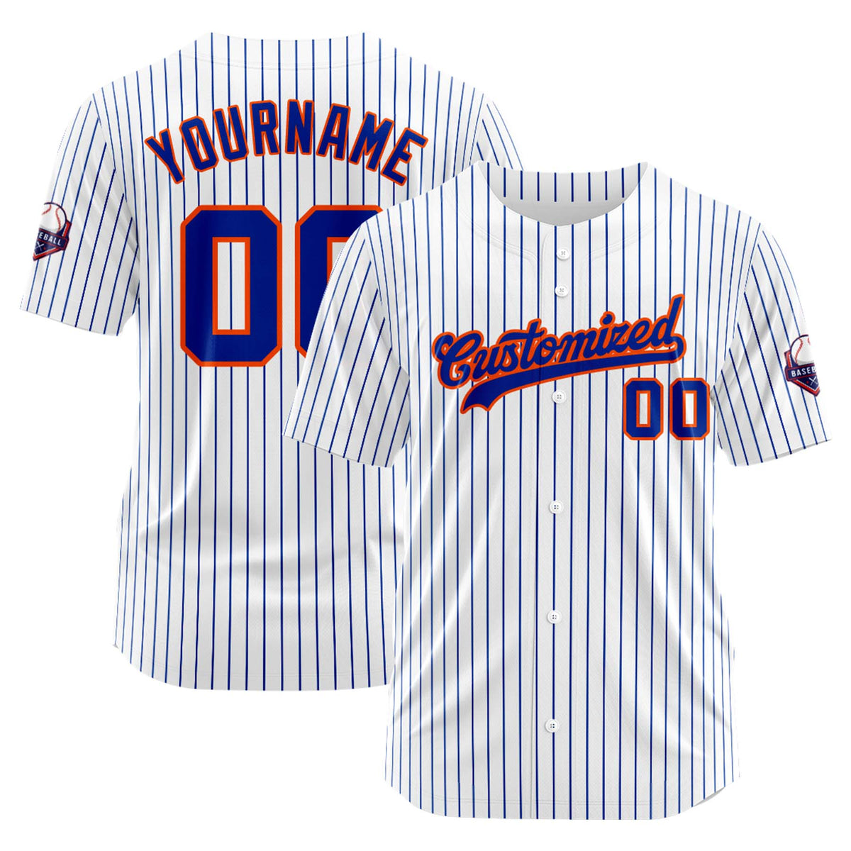 Custom Personalized White Blue Stripe Fashion Design Full Button Authentic Baseball Jersey