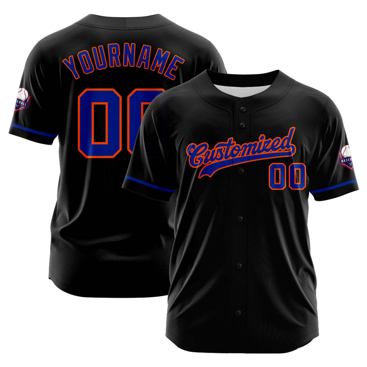 Custom Personalized Black Blue Fashion Design Full Button Authentic Baseball Jersey