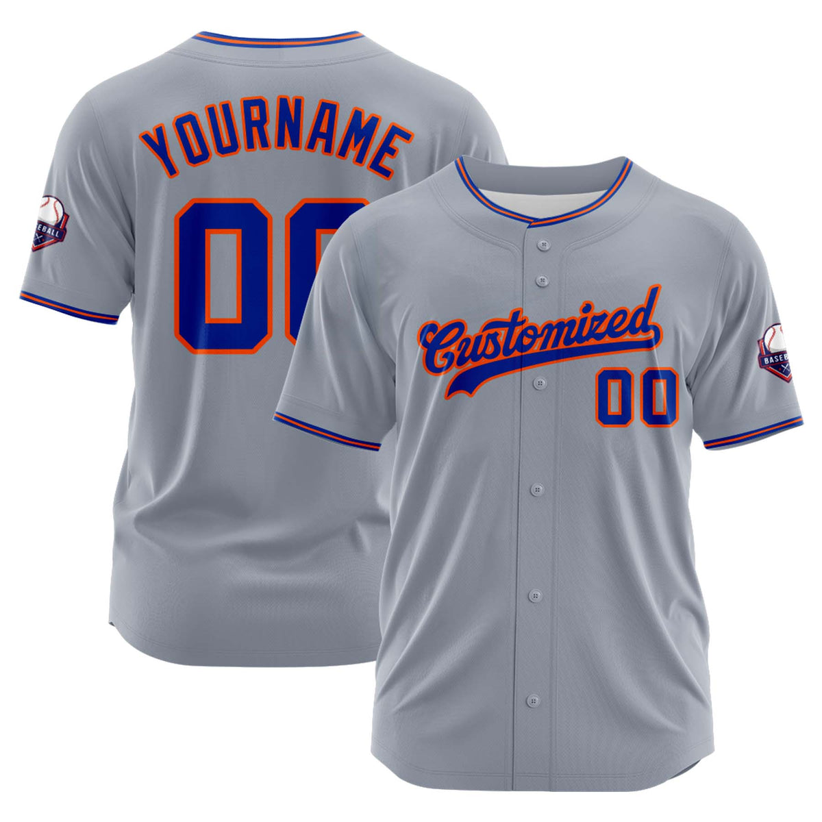 Custom Personalized Gray Blue Fashion Design Full Button Authentic Baseball Jersey