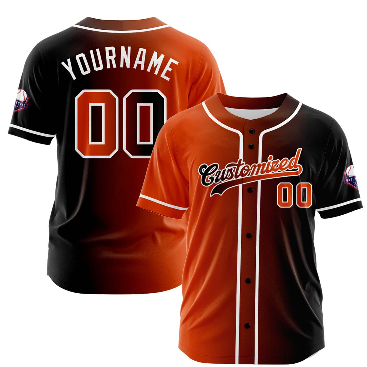 Custom Orange Black Gradient Fashion Design Full Button Authentic Baseball Jersey