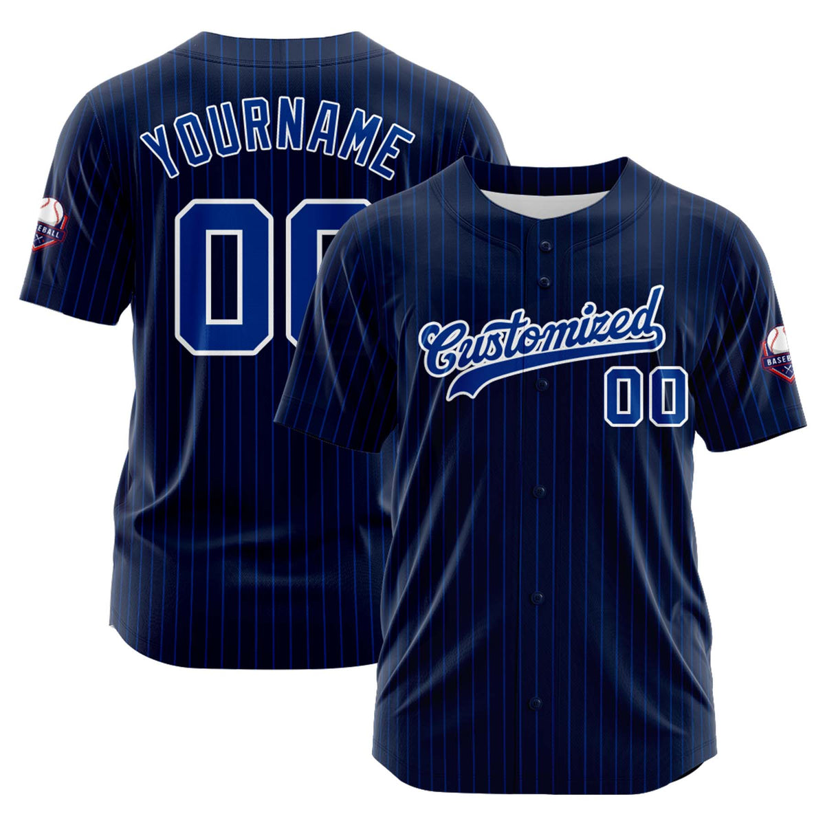 Custom Personalized Navy Blue Stripe Fashion Design Full Button Authentic Baseball Jersey