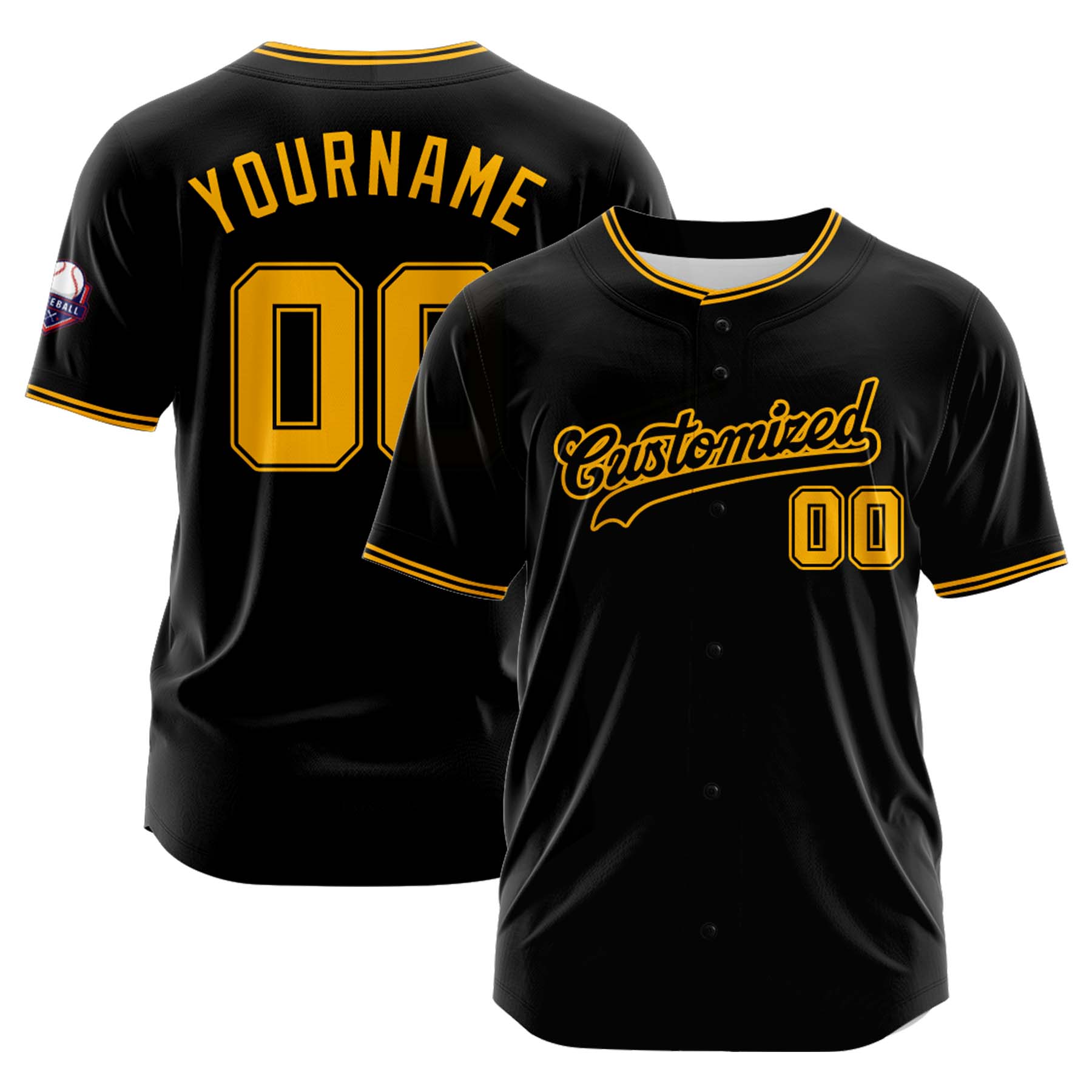 Custom Personalized Black Yellow Fashion Design Full Button Authentic Baseball Jersey