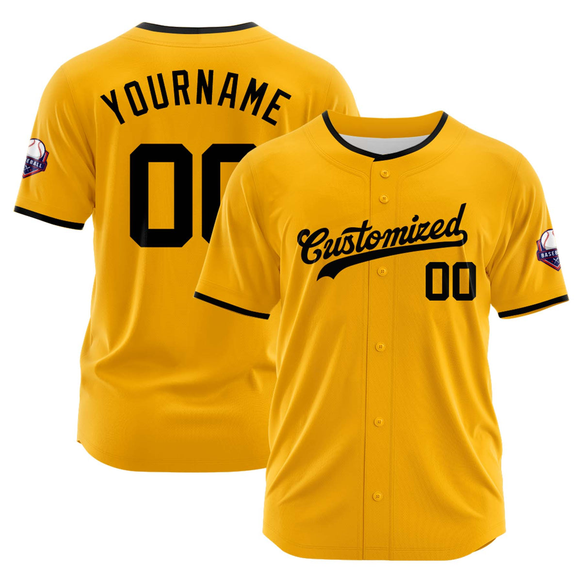 Custom Personalized Yellow Black Fashion Design Full Button Authentic Baseball Jersey