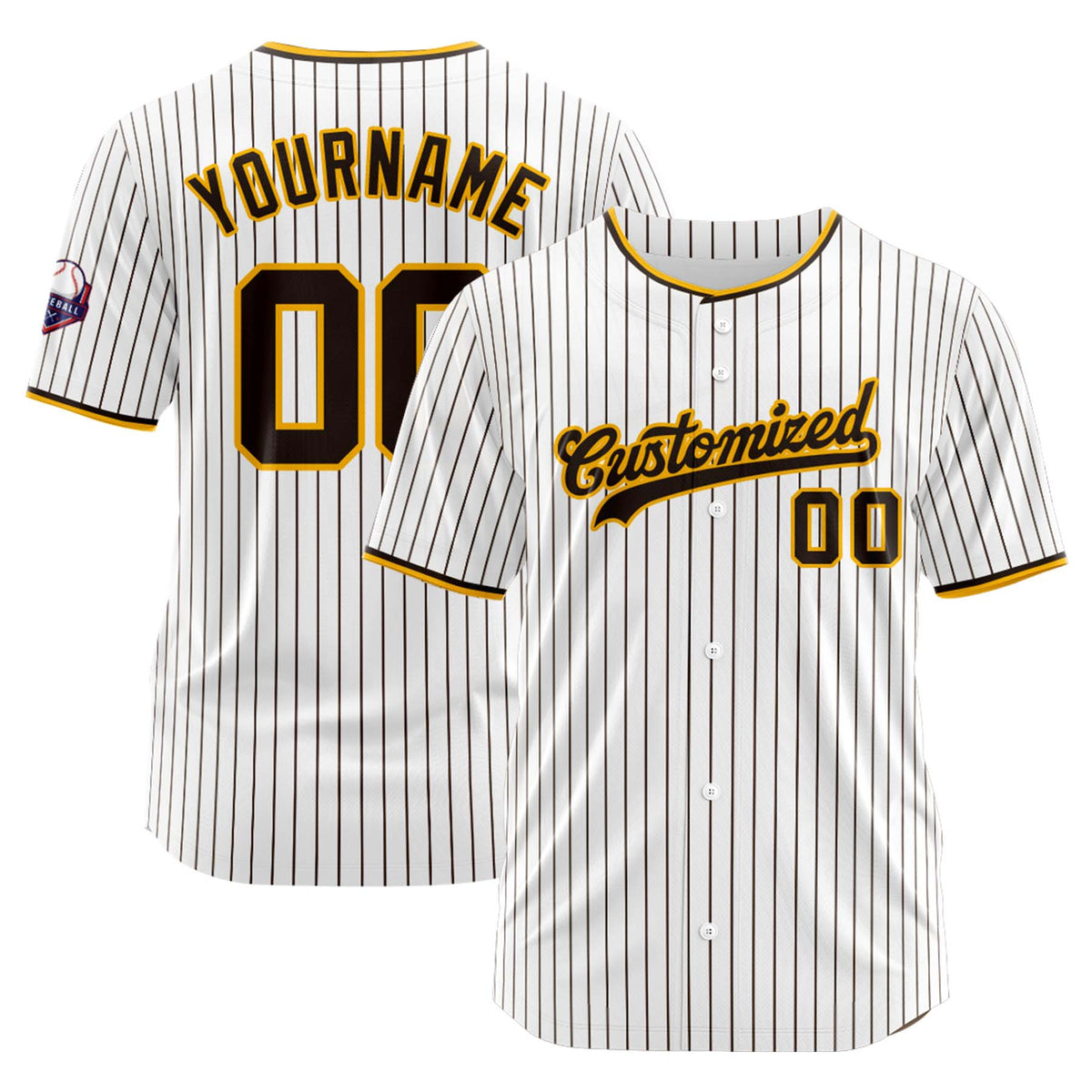Custom Personalized White Black Yellow Stripe Fashion Design Full Button Authentic Baseball Jersey