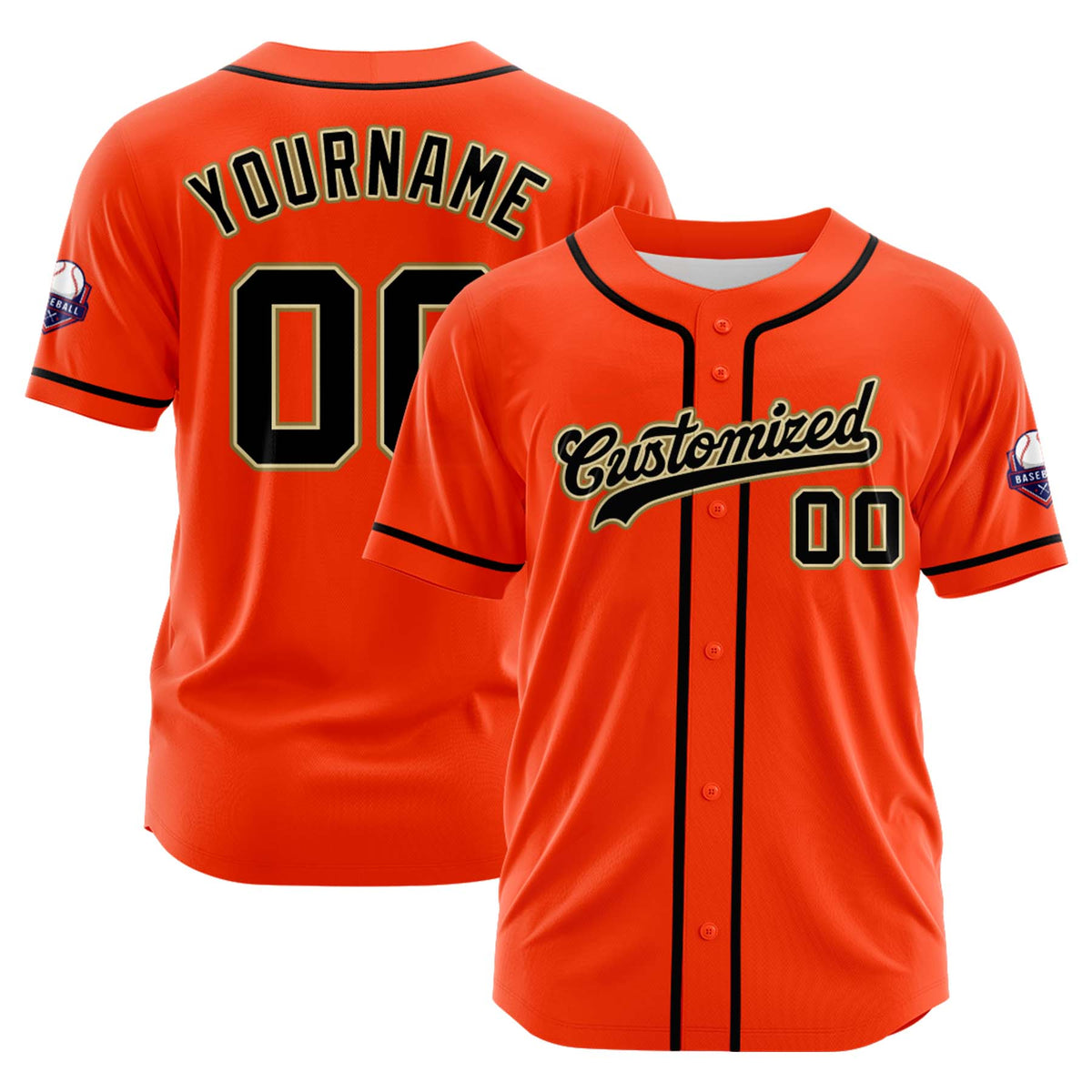Custom Personalized Orange Black Fashion Design Full Button Authentic Baseball Jersey