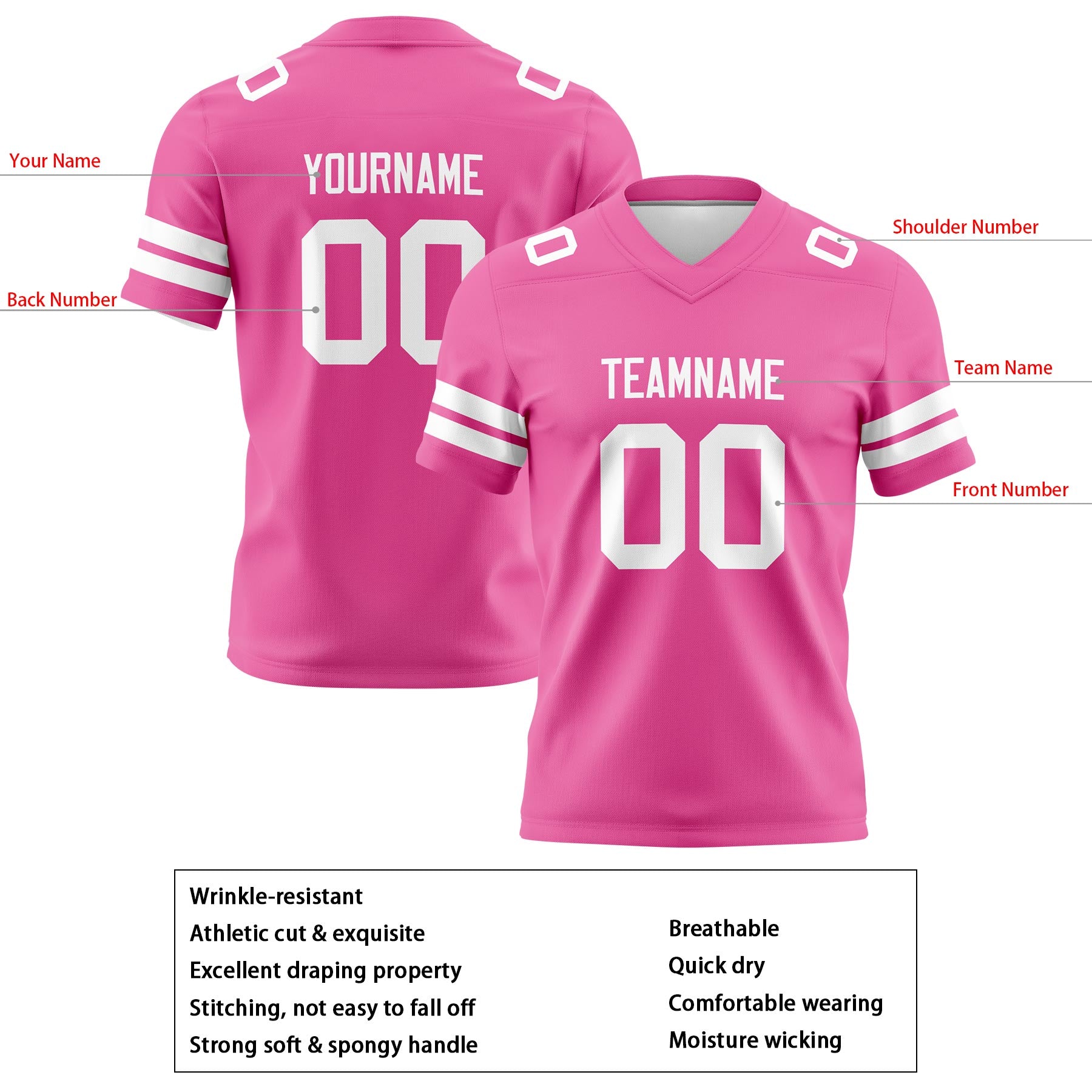 Custom Pink White Football Jerseys Personalized with Your Name Number Logo