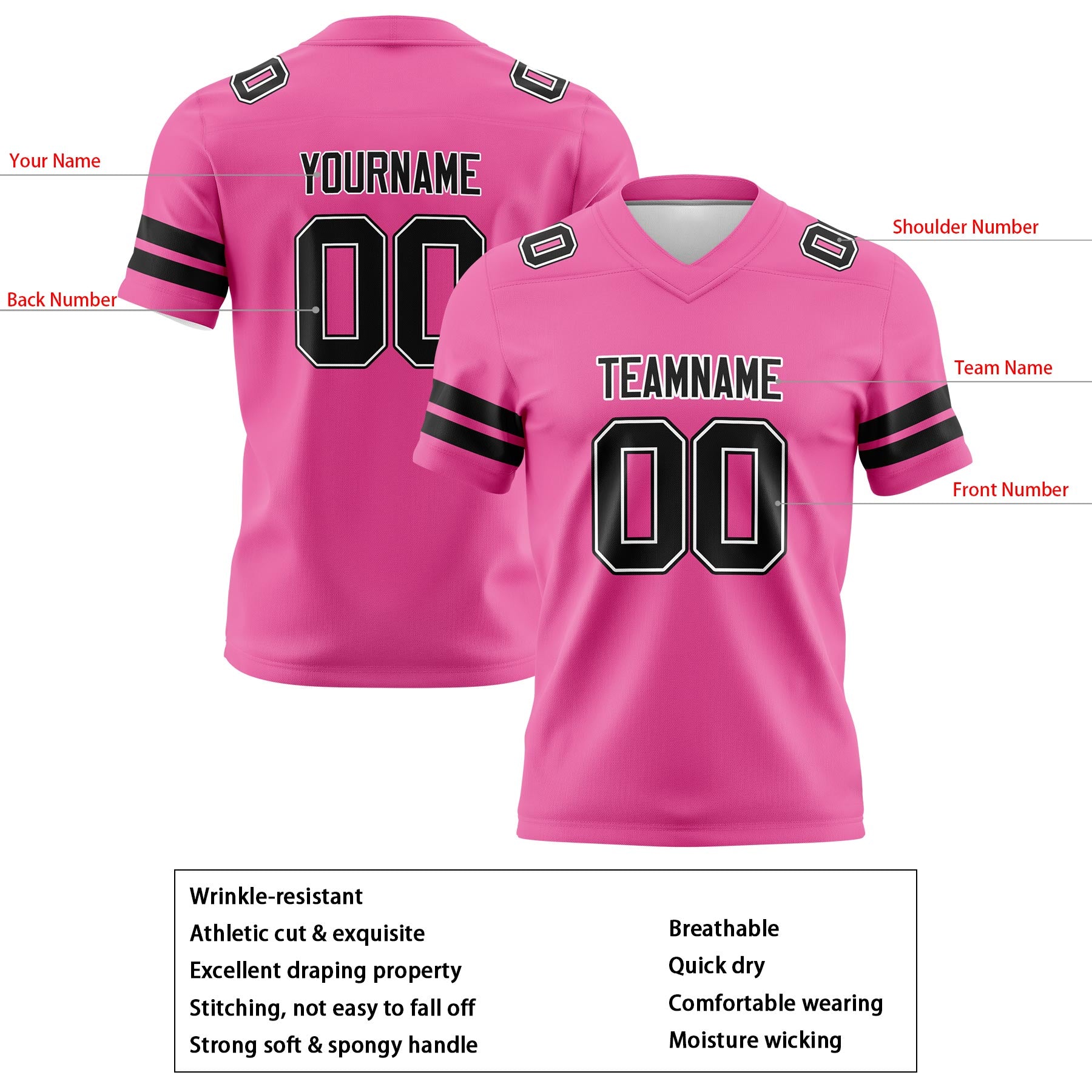Custom Pink Black Football Jerseys Personalized with Your Name Number Logo