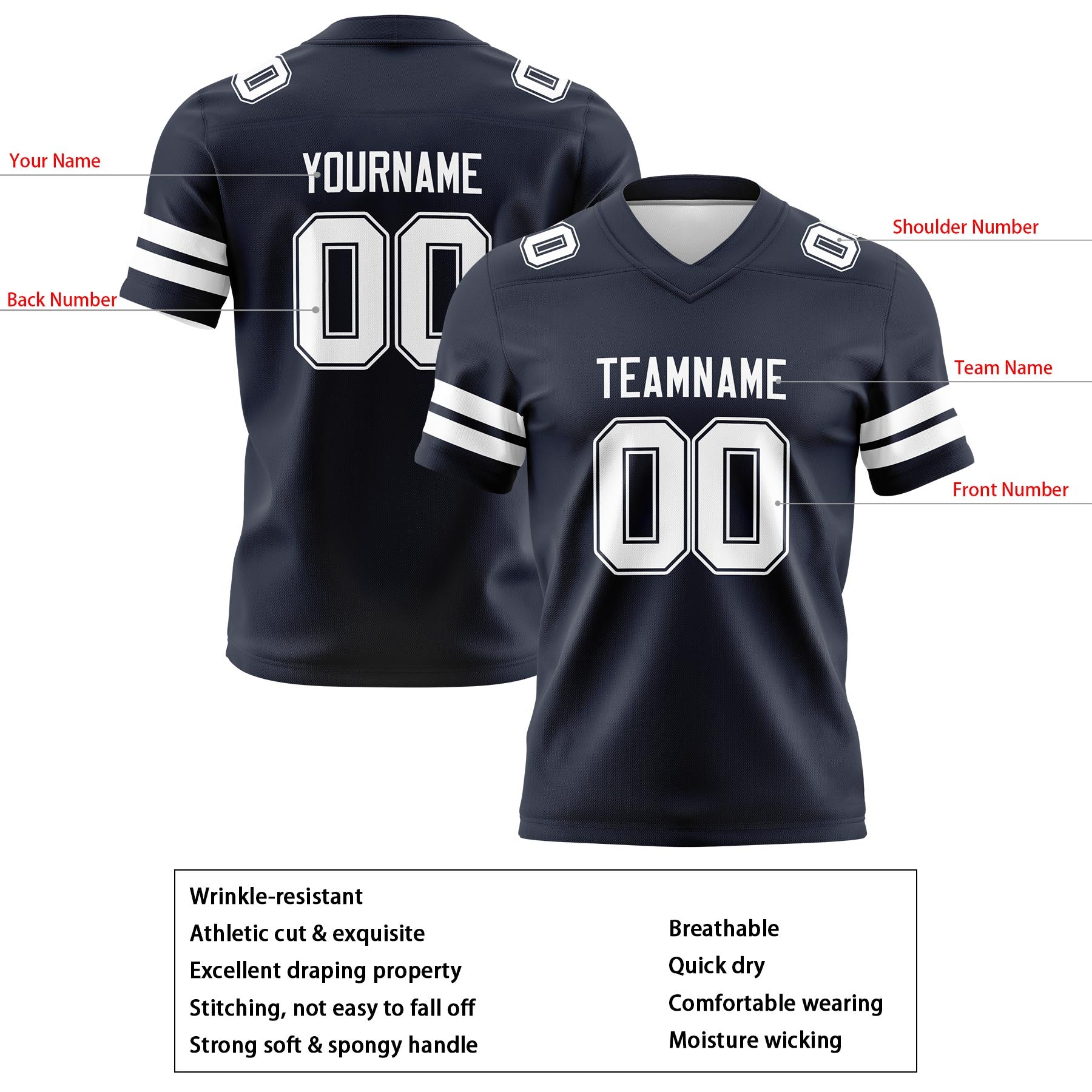 Custom Navy White Football Jerseys Personalized with Your Name Number Logo