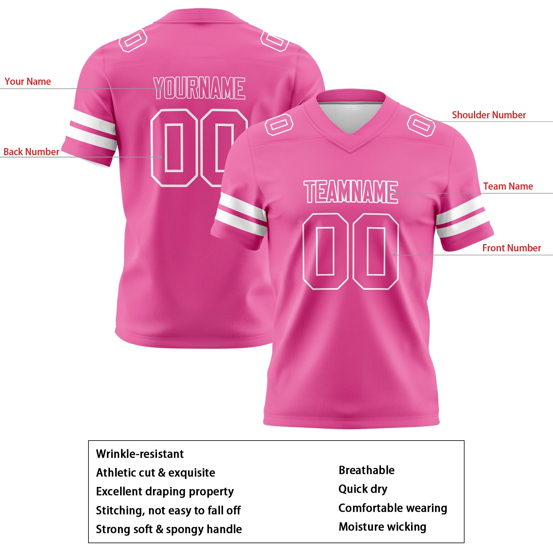 Custom Pink Football Jerseys Personalized with Your Name Number Logo
