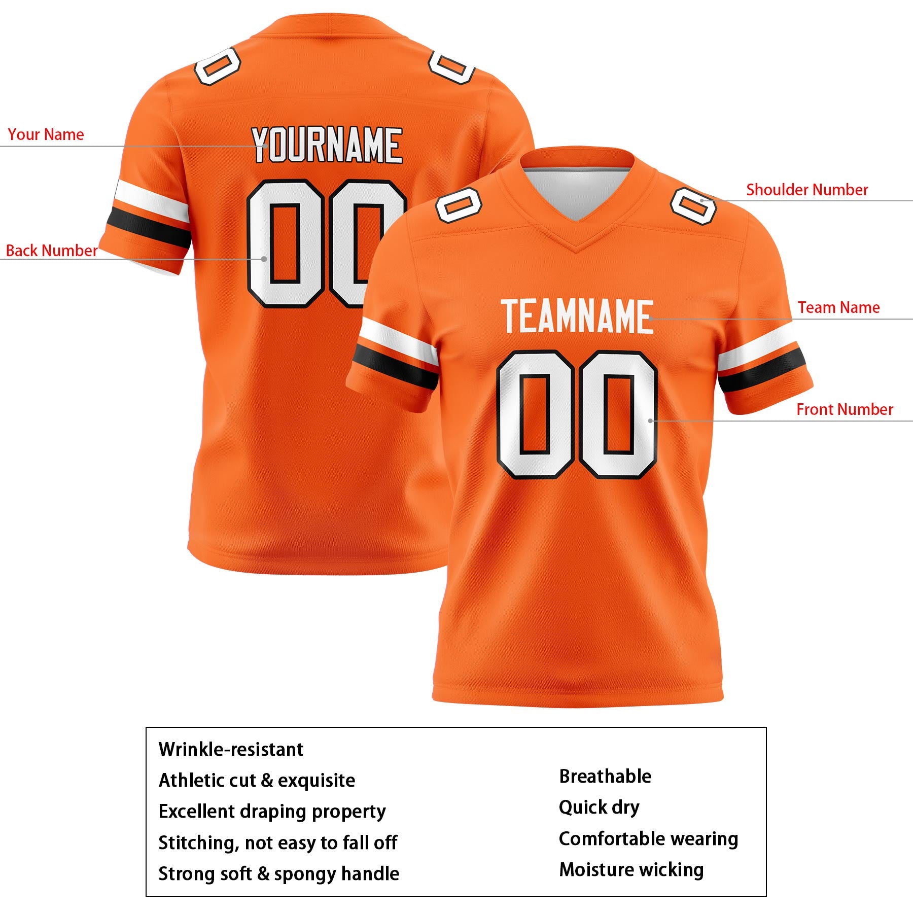 Custom Orange White Football Jerseys Personalized with Your Name Number Logo