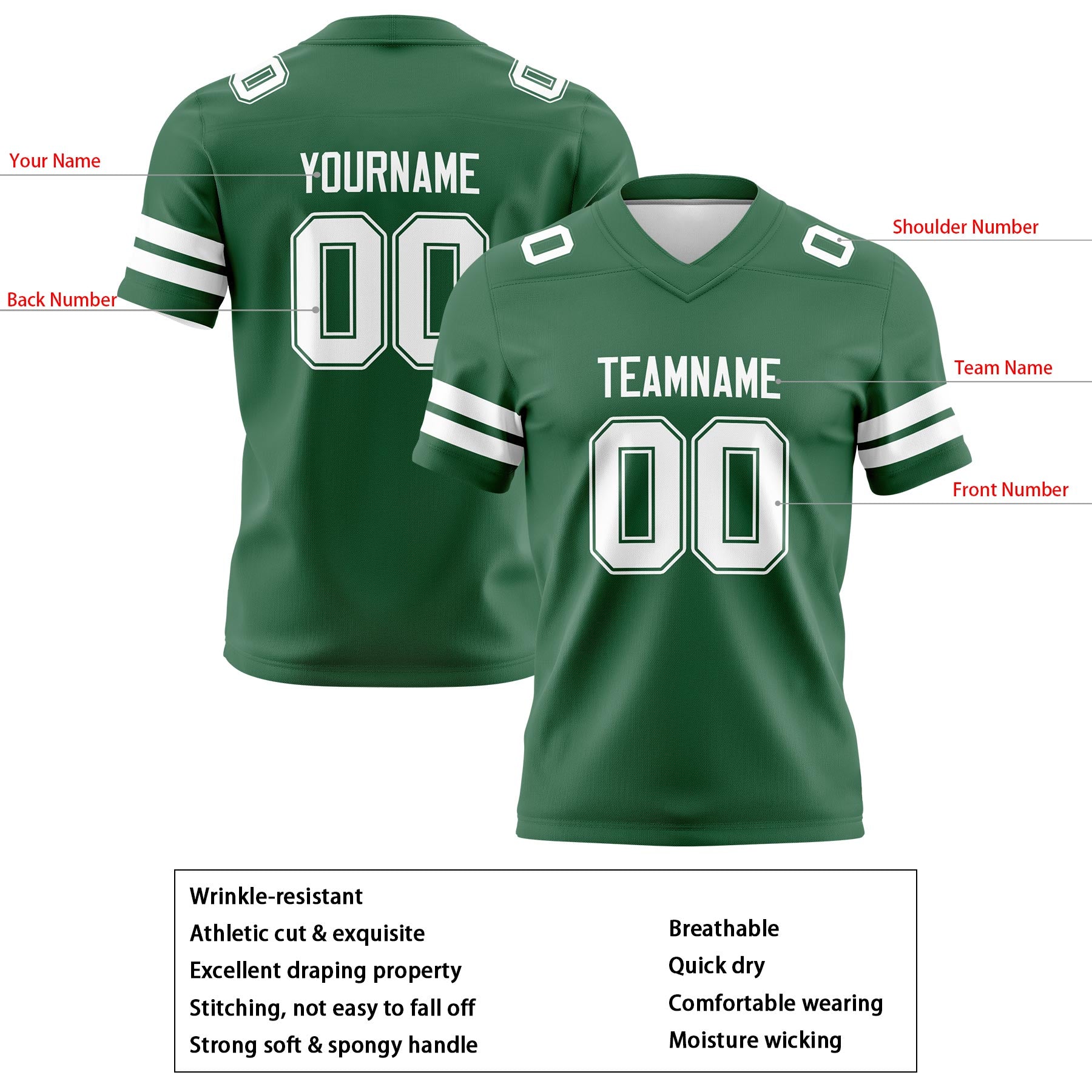 Custom Dark Green White Football Jerseys Personalized with Your Name Number Logo